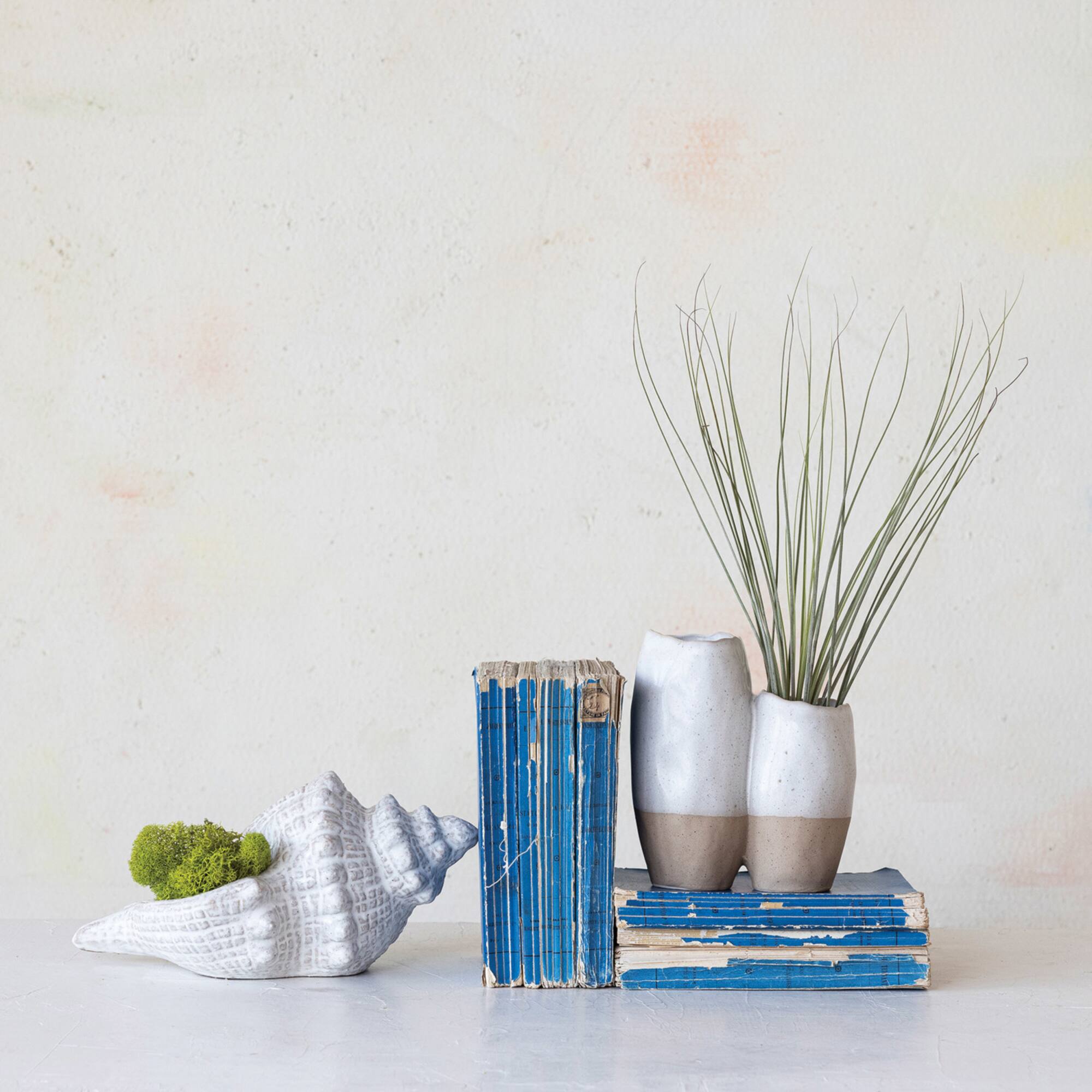 Hello Honey® 6.25" White & Beige 2-Tone Stoneware Vase with Reactive Glaze